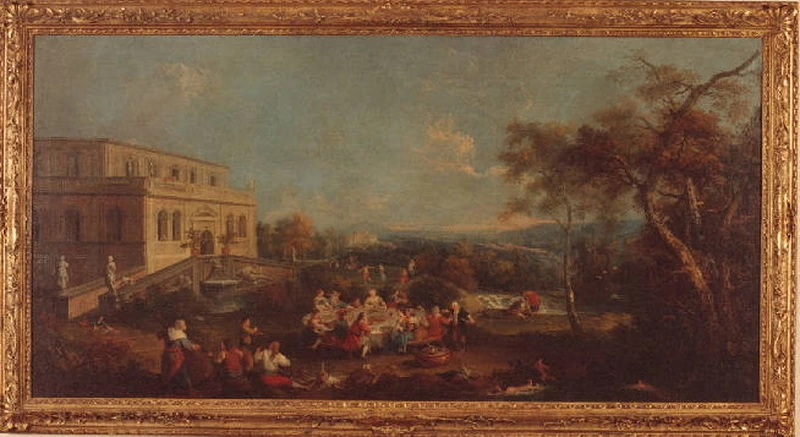 Paesaggio con villa e banchetto all'aperto - Villa Necchi Campiglio, Milano